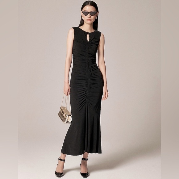 J. Crew Ruched Center Seam Dress in Matte Jersey in Black Size XS NWT - Picture 1 of 12